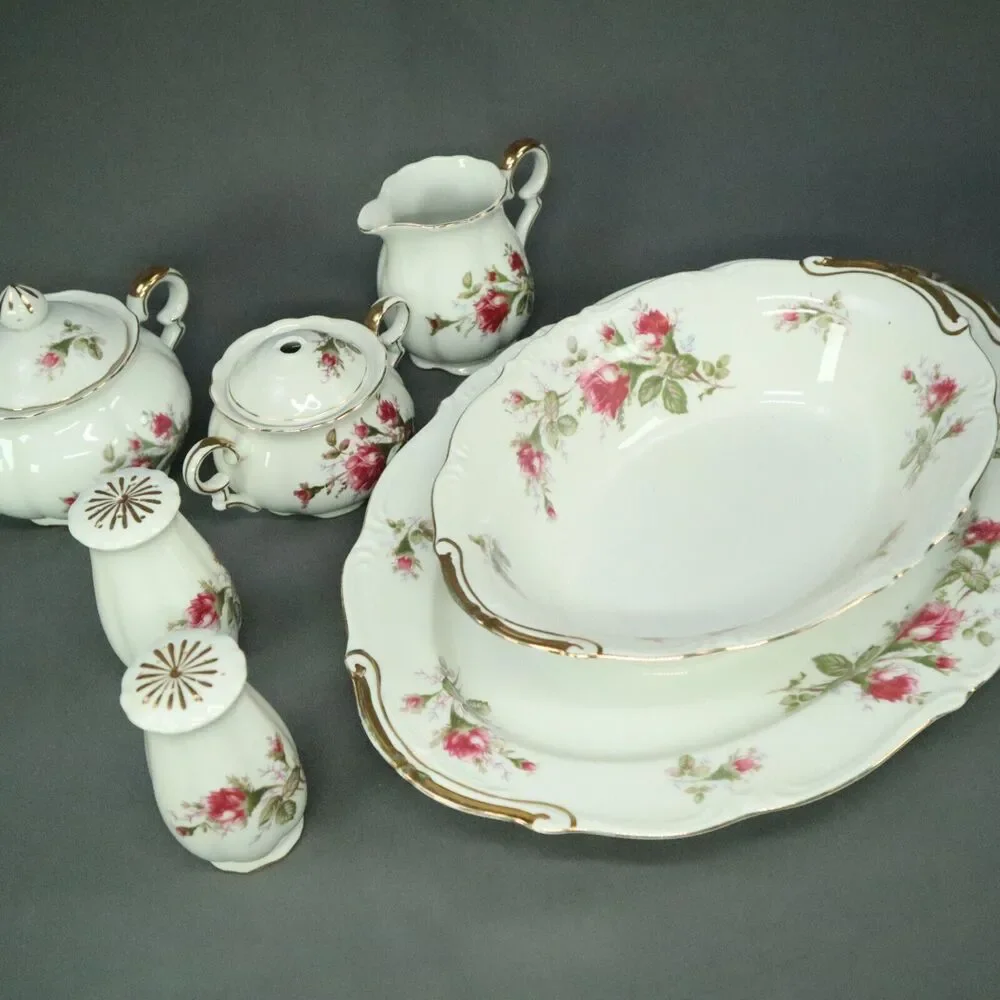 9 Pieces Serving Set Ucagco China Set Platter, Bowl S/P Shakers, Creamer, Sugar